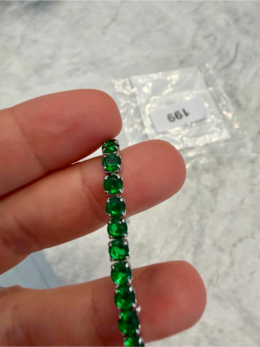Gold Tone Bracelet Stack with Emerald and Clear Crystal Tennis Bracelets